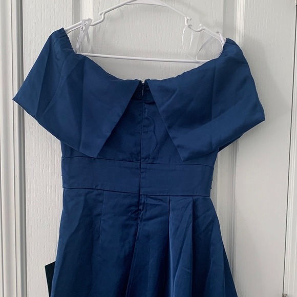 NWT Lulus Always Celebrating Navy Blue Satin Off-the-Shoulder Mini  size S - Picture 10 of 15